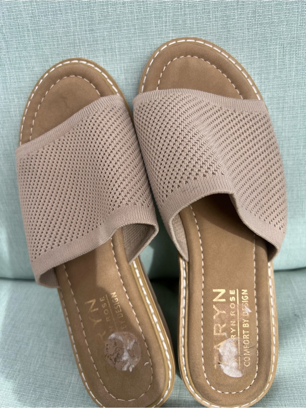 Taryn rose Knit beige Slide Sandals sz 7.5